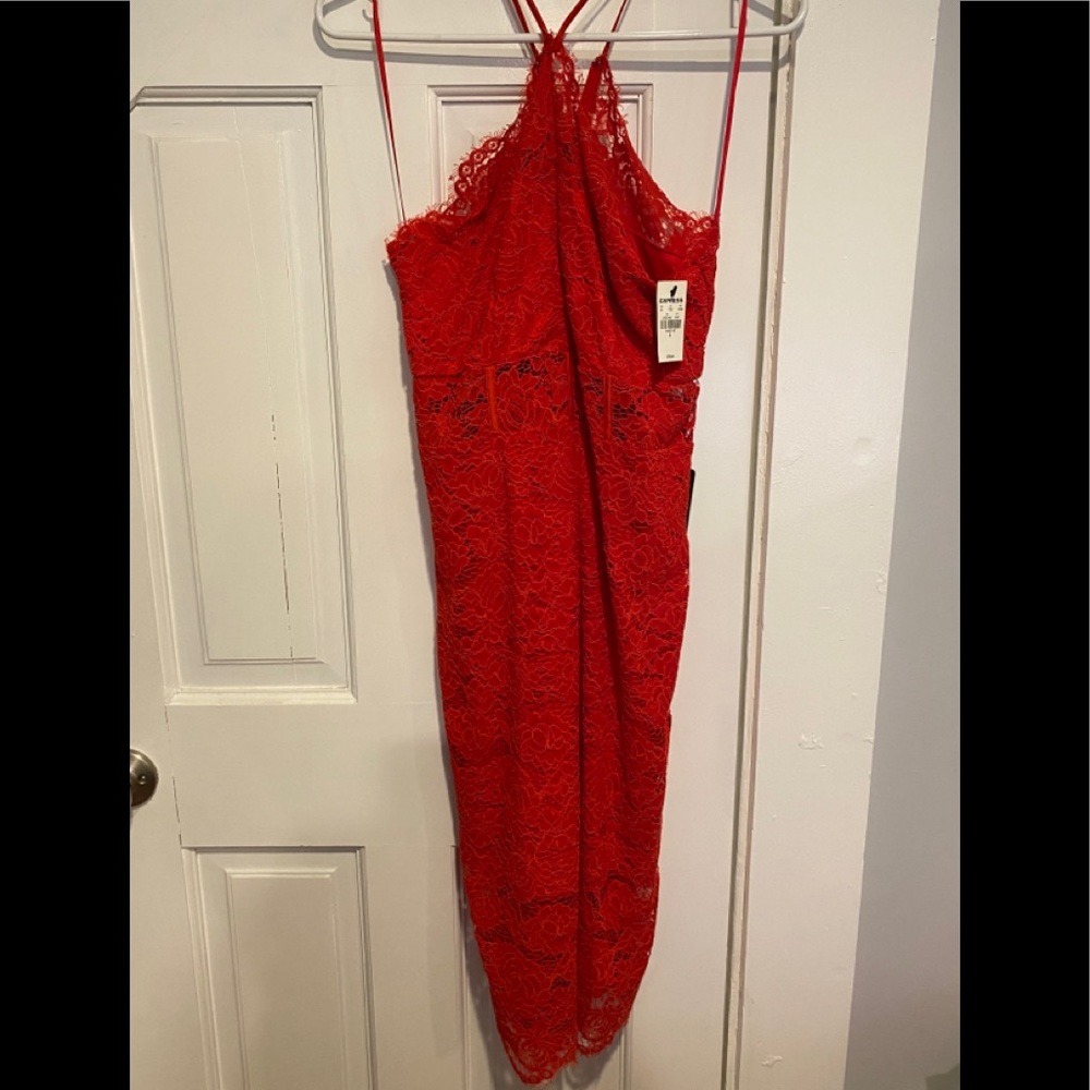 Express Red Floral Lace Midi Dress